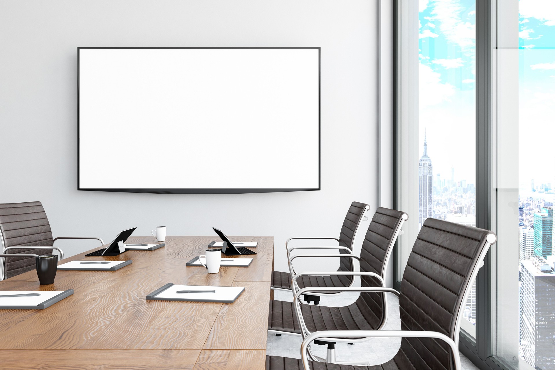 Modern Board Room with Blank TV Screen